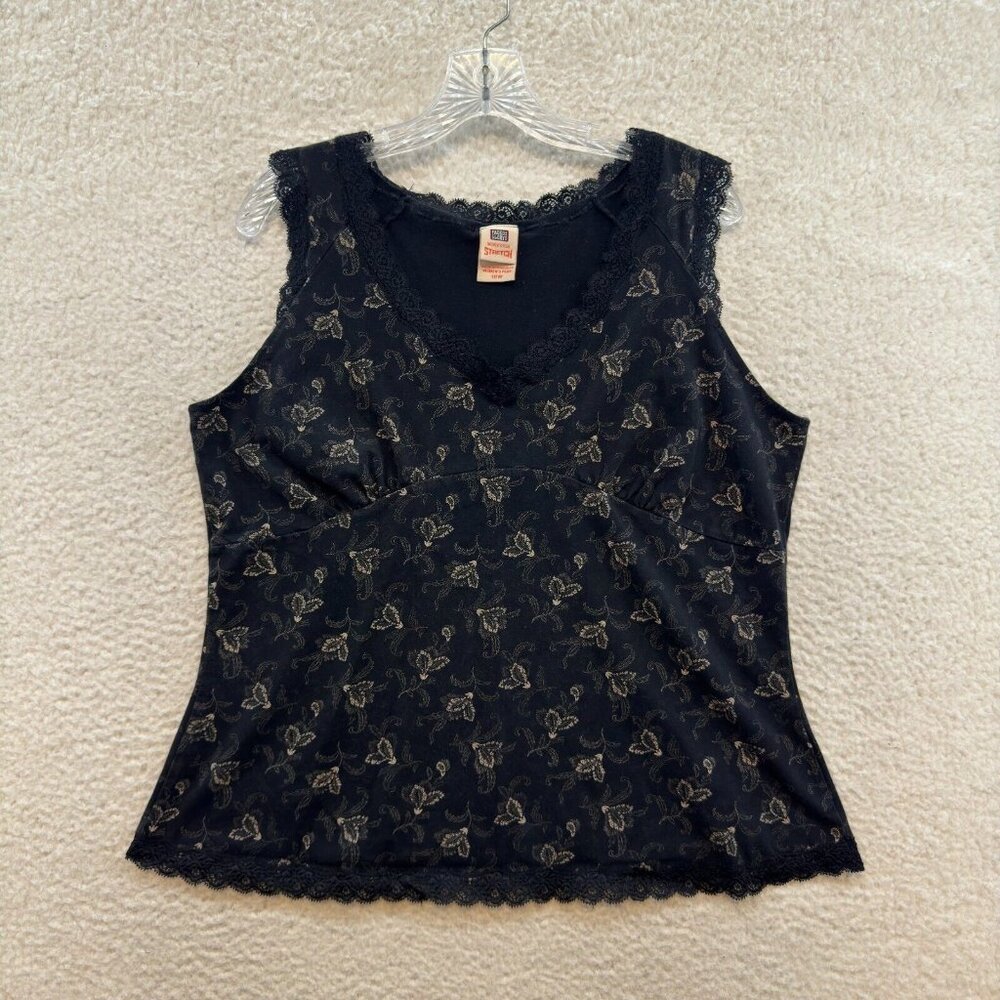 Y2K Vintage Plus Size Top 16W Black Floral Peasant Milkmaid Boho Fairy Grunge